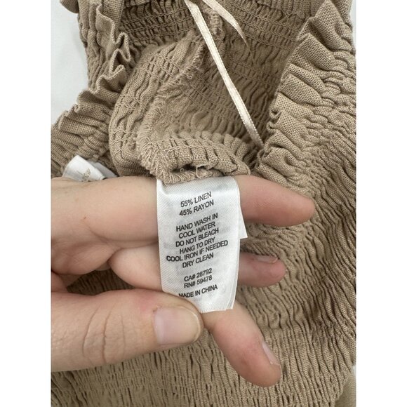 House of Harlow Linen Blend Jumpsuit Brown Smocked Sz S Granolagirl Minimalist - Picture 5 of 10